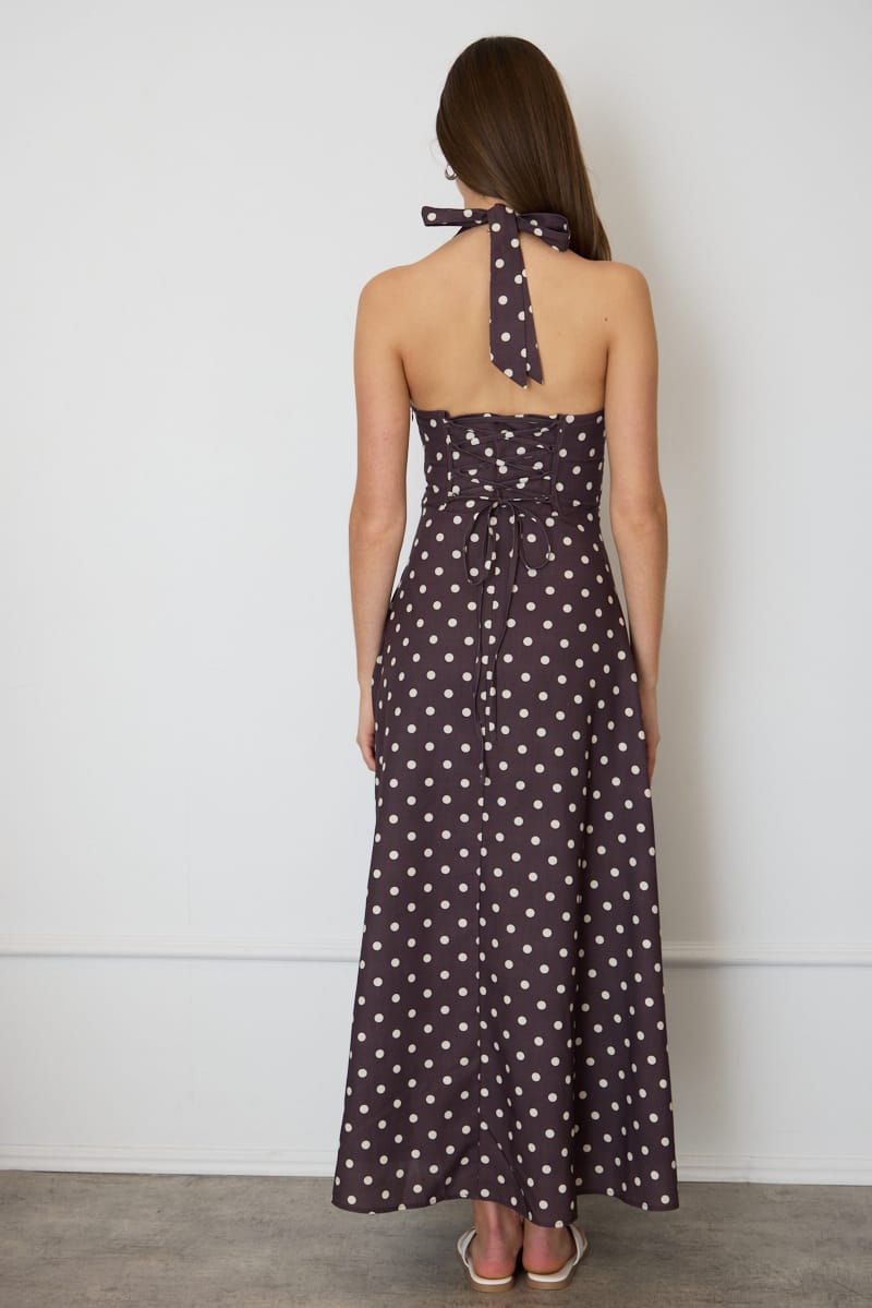 Brown Polka Dot Brown Polka Dot Maxi Dress Halter Neck for Ally Fashion