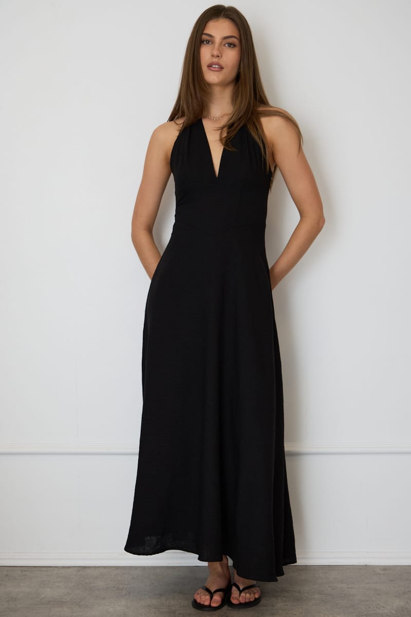 Black Brown Polka Dot Maxi Dress Halter Neck for Ally Fashion