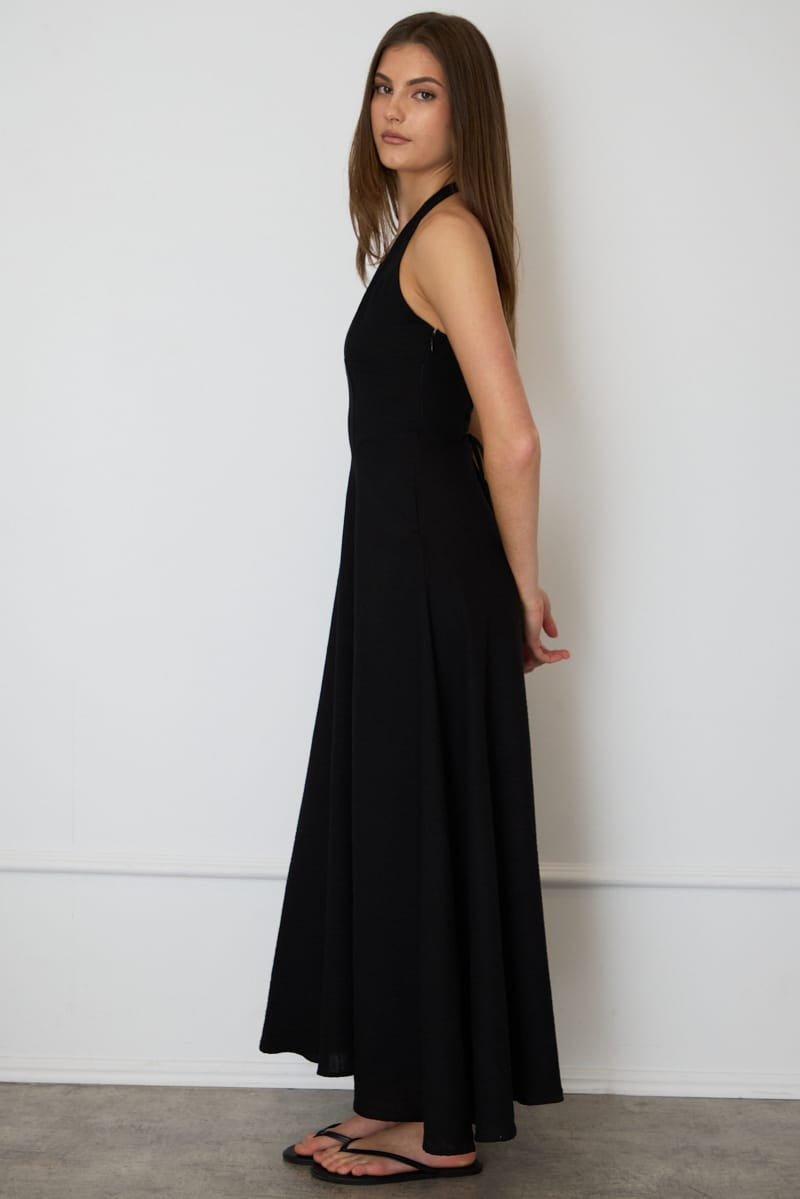Black Brown Polka Dot Maxi Dress Halter Neck for Ally Fashion