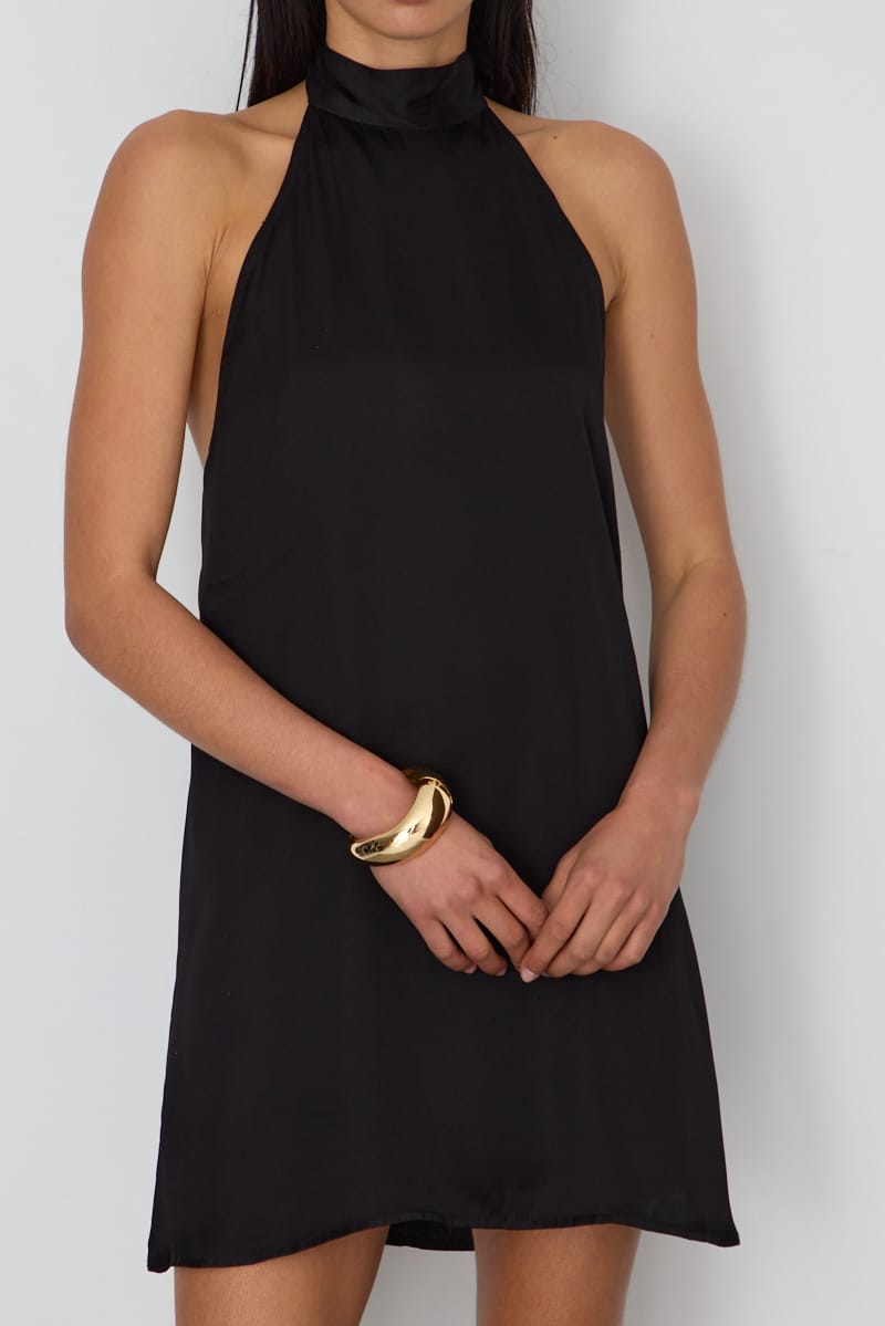 Black Satin Halter Neck Dress for Ally Fashion