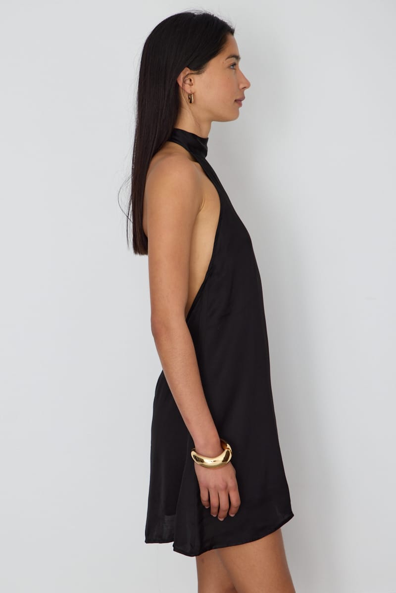Black Satin Halter Neck Dress for Ally Fashion