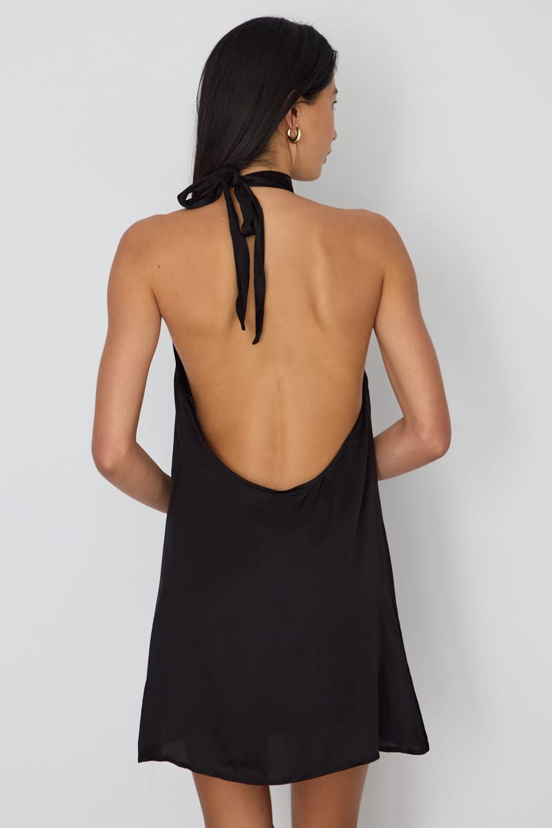 Black Satin Halter Neck Dress for Ally Fashion