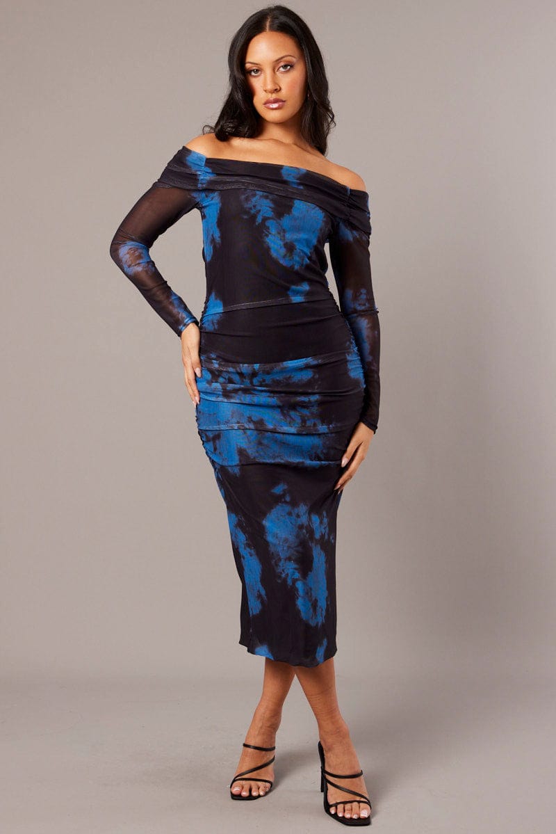Blue Abstract Bodycon Dress for Ally Fashion