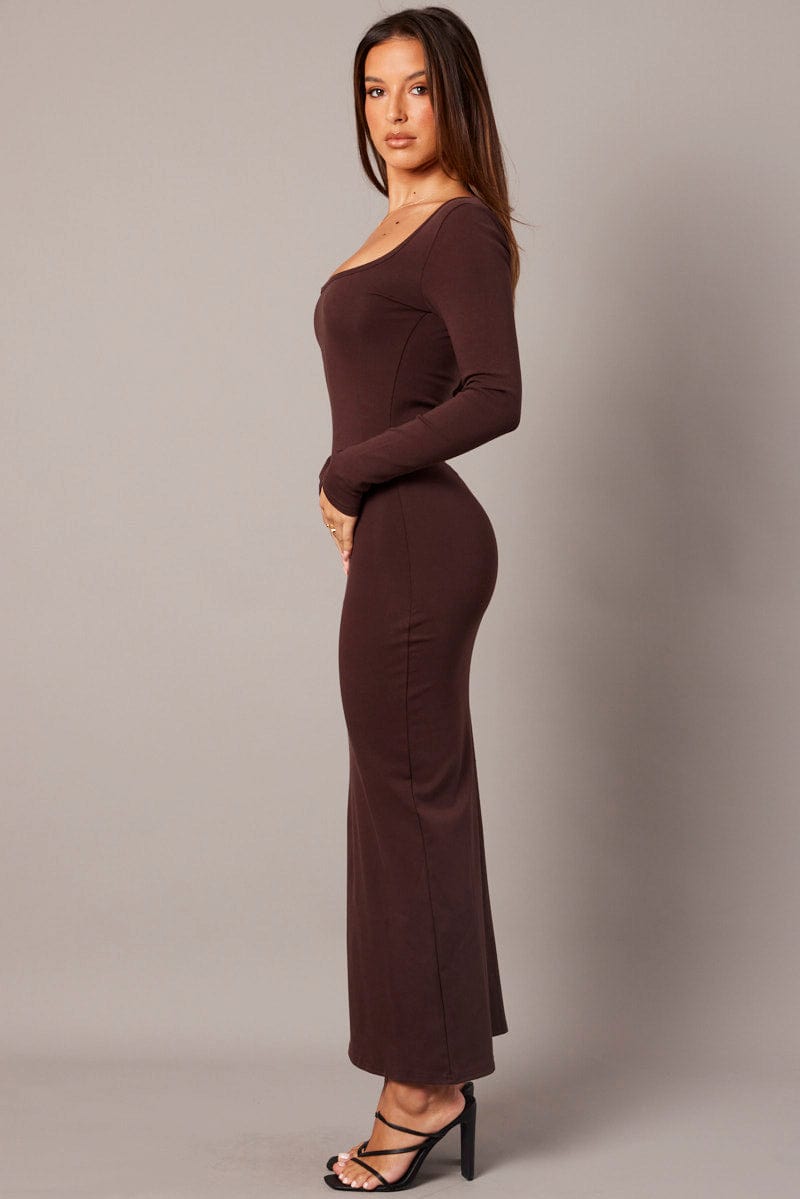 Brown Bodycon Dress Long Sleeve for Ally Fashion