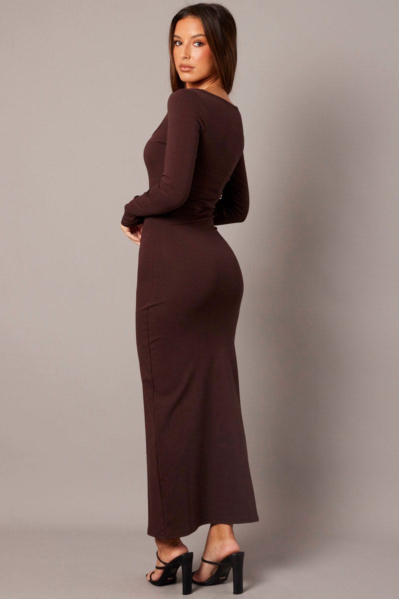 Brown Bodycon Dress Long Sleeve for Ally Fashion