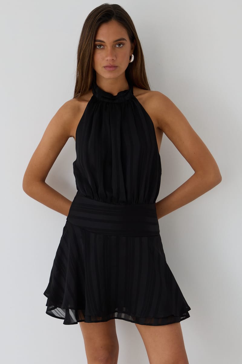 Black Halter Neck Dress Mini for Ally Fashion