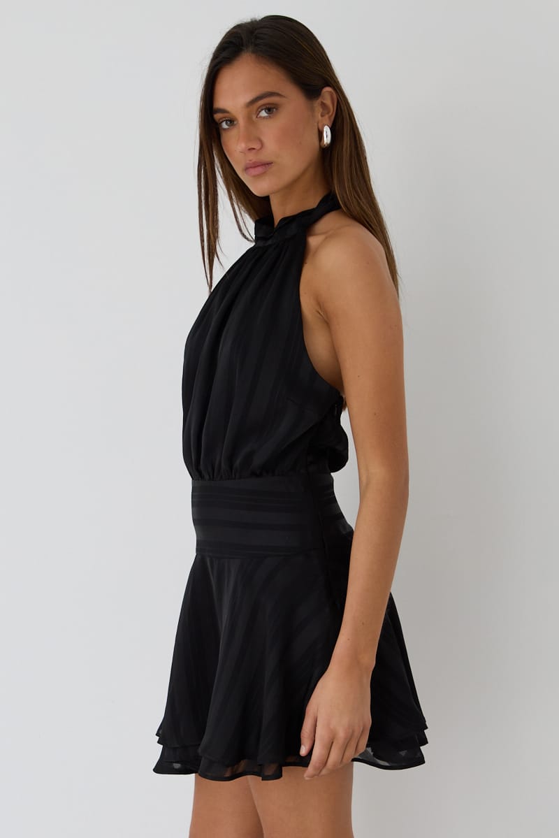 Black Halter Neck Dress Mini for Ally Fashion