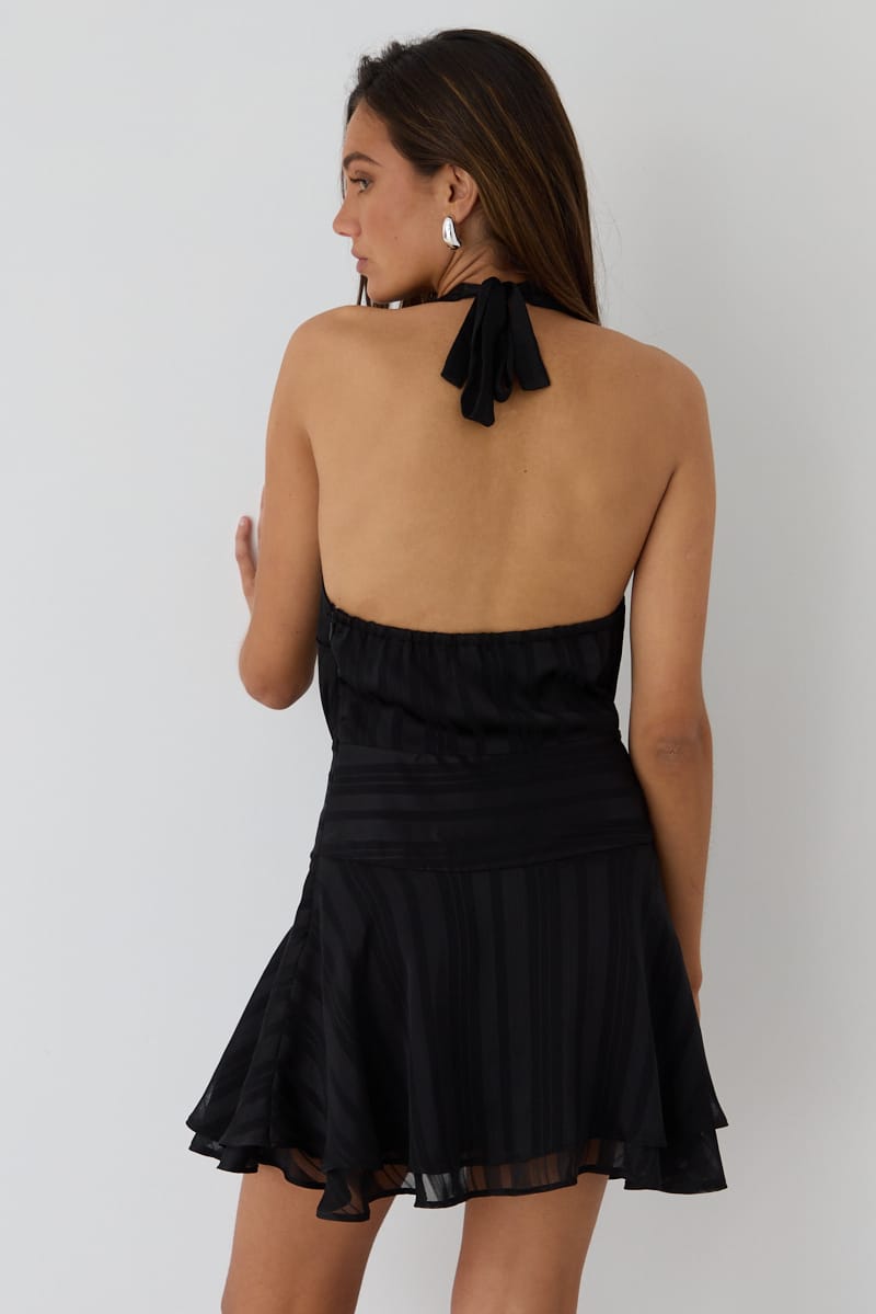 Black Halter Neck Dress Mini for Ally Fashion