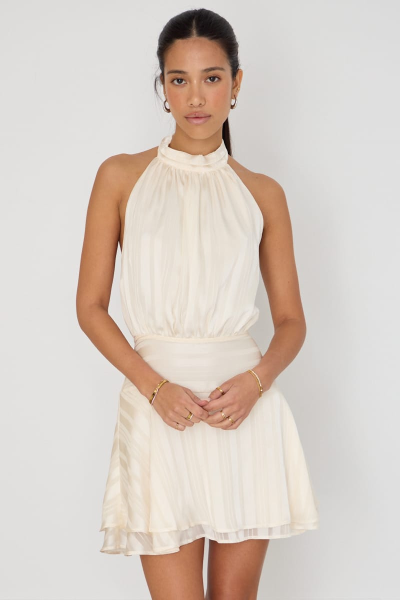 White Halter Neck Dress Mini for Ally Fashion