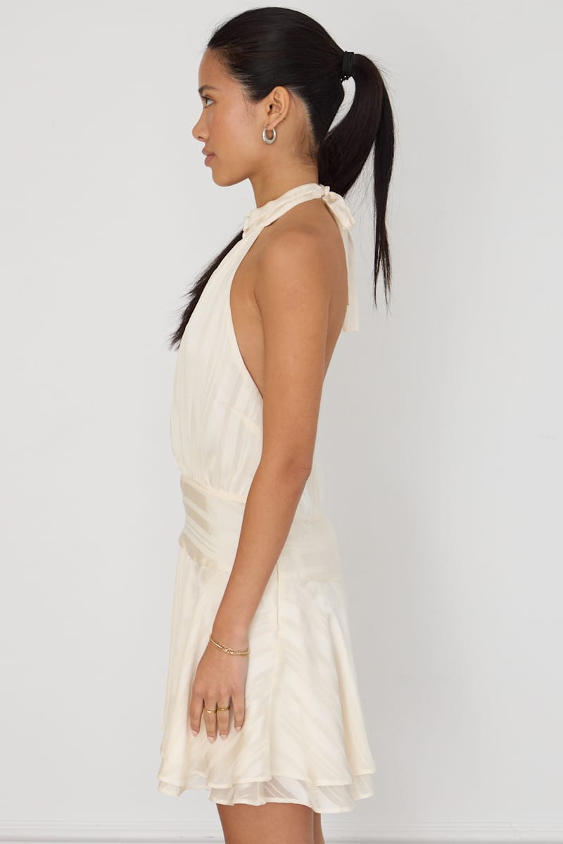 White Halter Neck Dress Mini for Ally Fashion
