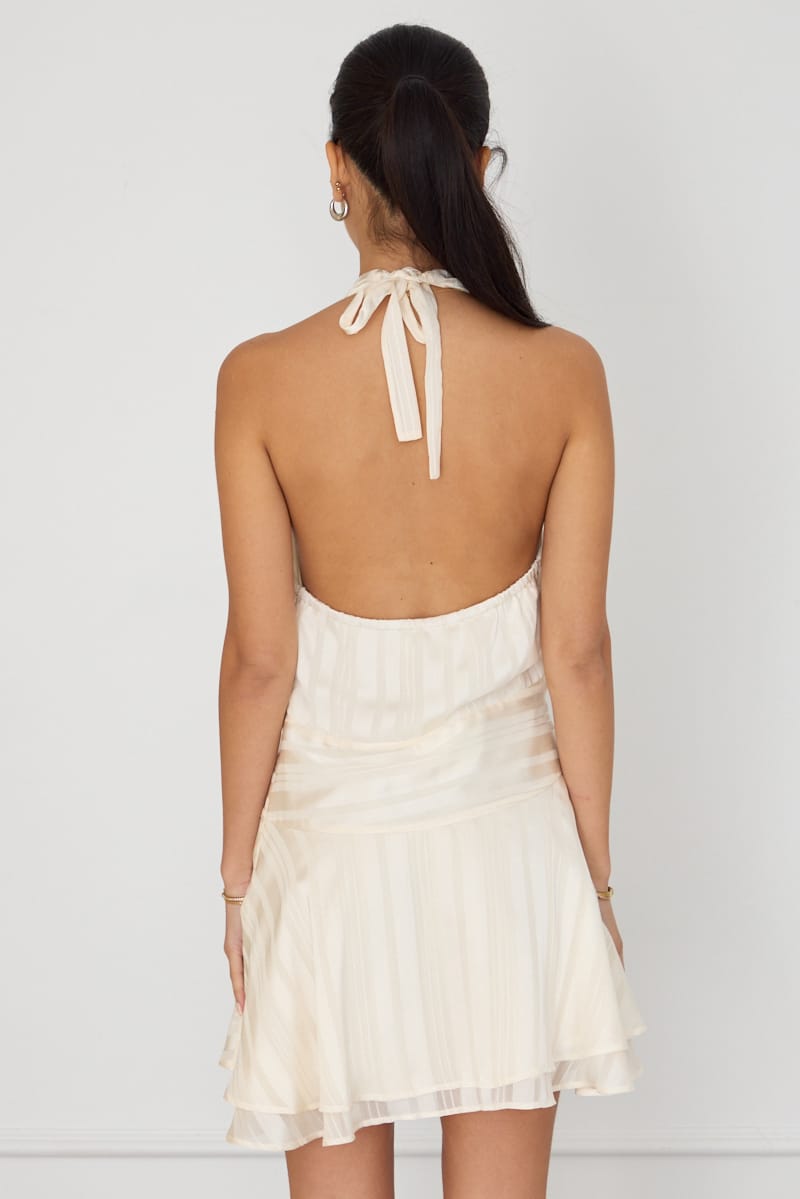 White Halter Neck Dress Mini for Ally Fashion