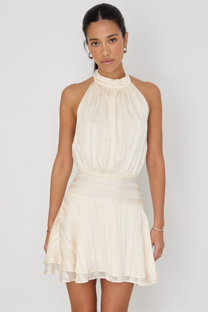 White Halter Neck Dress Mini for Ally Fashion