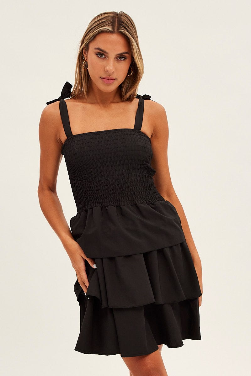 Black Tie Shoulder Skater Dress for Ally Fashion