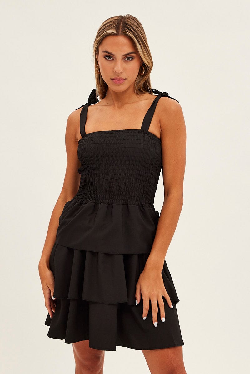 Black Tie Shoulder Skater Dress for Ally Fashion