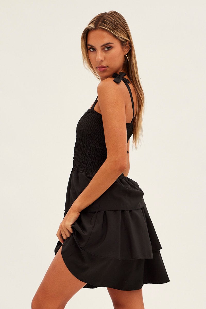 Black Tie Shoulder Skater Dress for Ally Fashion