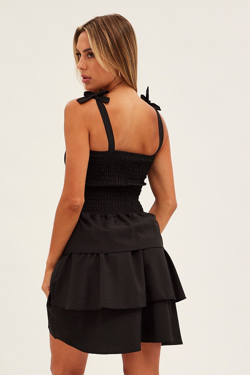 Black Tie Shoulder Skater Dress for Ally Fashion