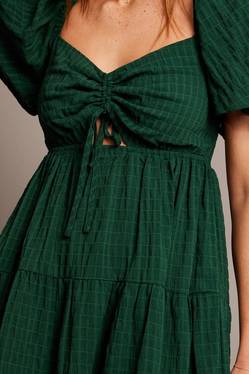 Green Fit And Flare Dress Short Sleeve Mini for Ally Fashion