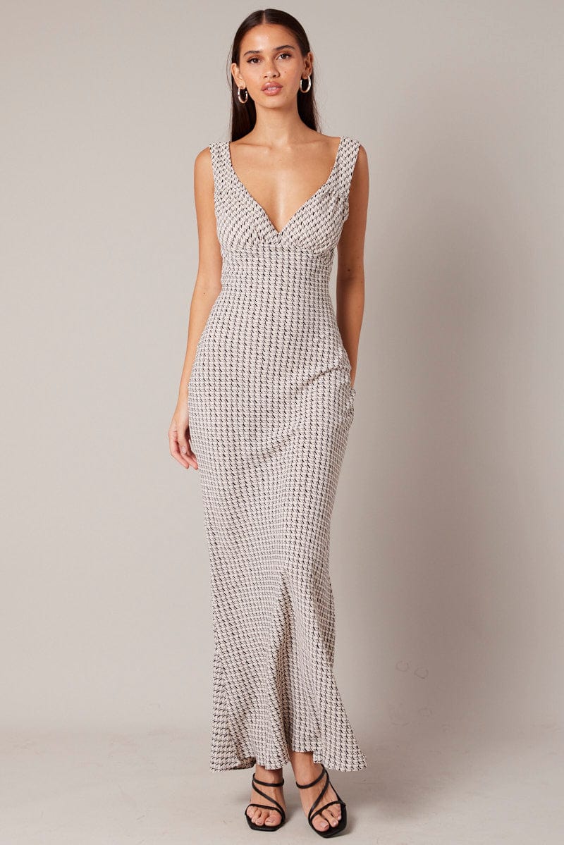 Beige Geo Slip Dress Maxi for Ally Fashion