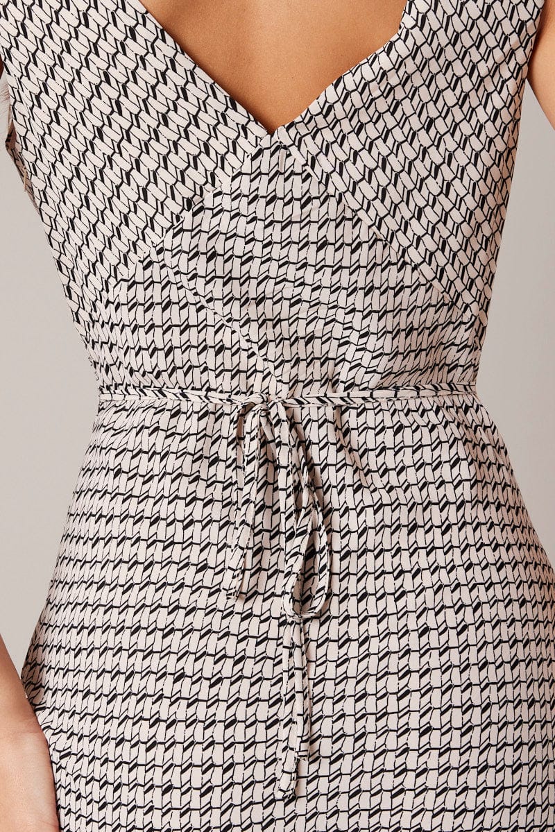 Beige Geo Slip Dress Maxi for Ally Fashion
