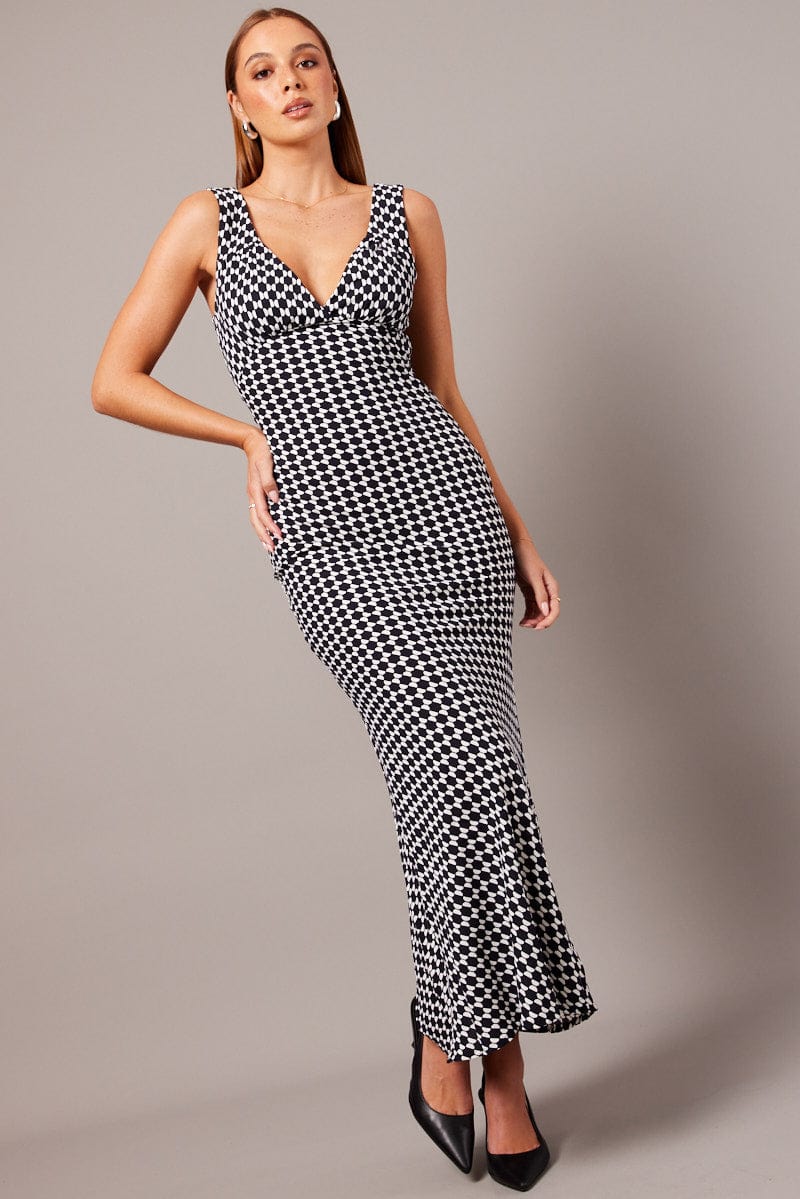 Black Geo Slip Dress Maxi for Ally Fashion