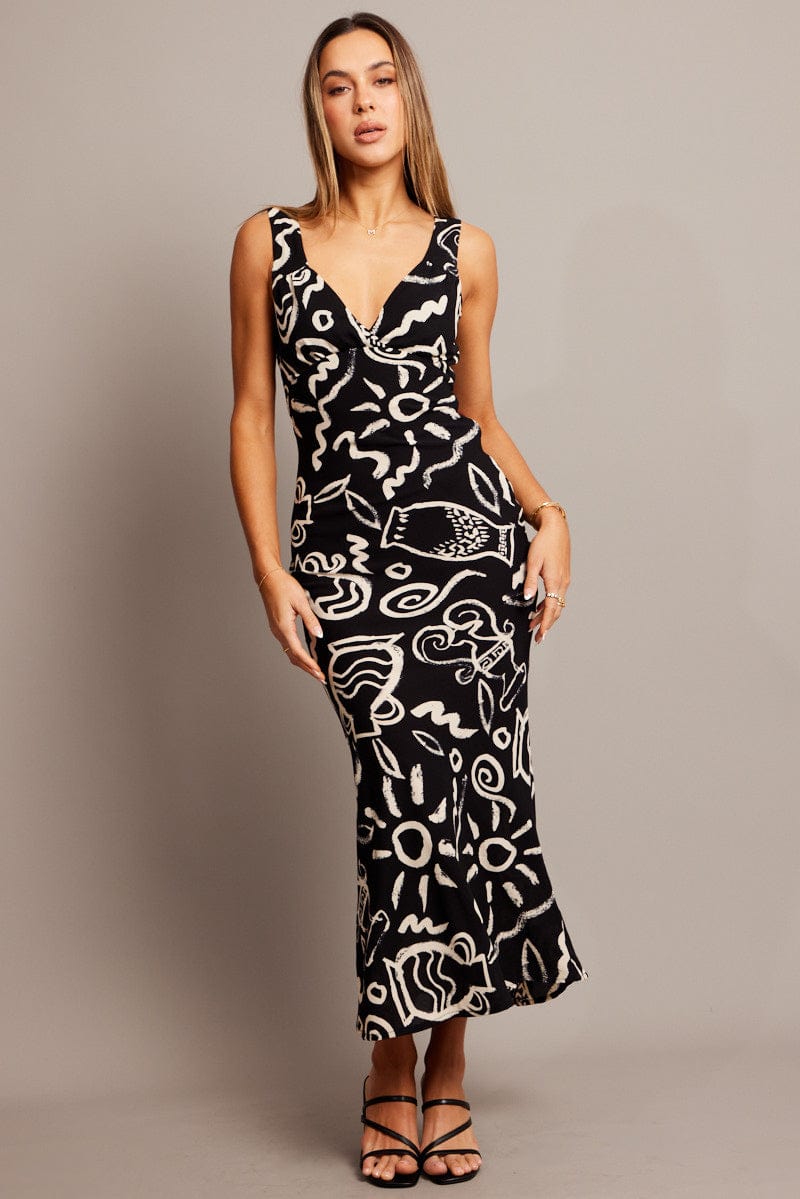 Black Abstract Slip Dress Maxi for Ally Fashion