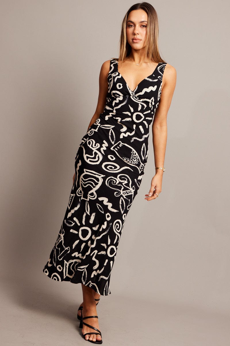 Black Abstract Slip Dress Maxi for Ally Fashion