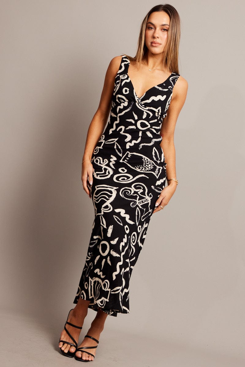 Black Abstract Slip Dress Maxi for Ally Fashion