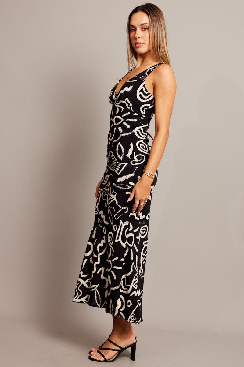 Black Abstract Slip Dress Maxi for Ally Fashion