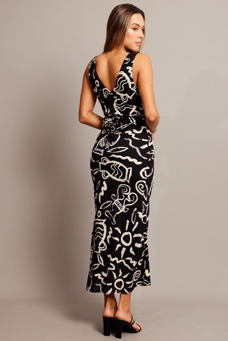 Black Abstract Slip Dress Maxi for Ally Fashion