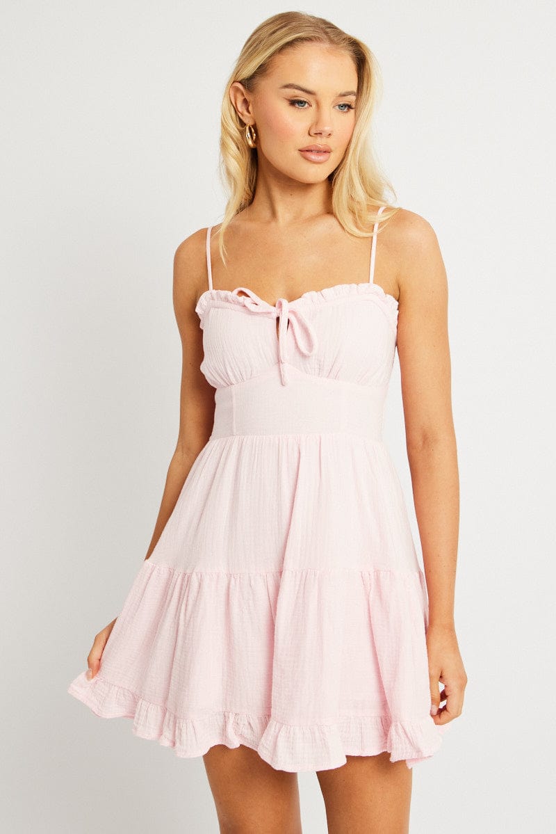 Pink Fit And Flare Dress Strappy Mini for Ally Fashion