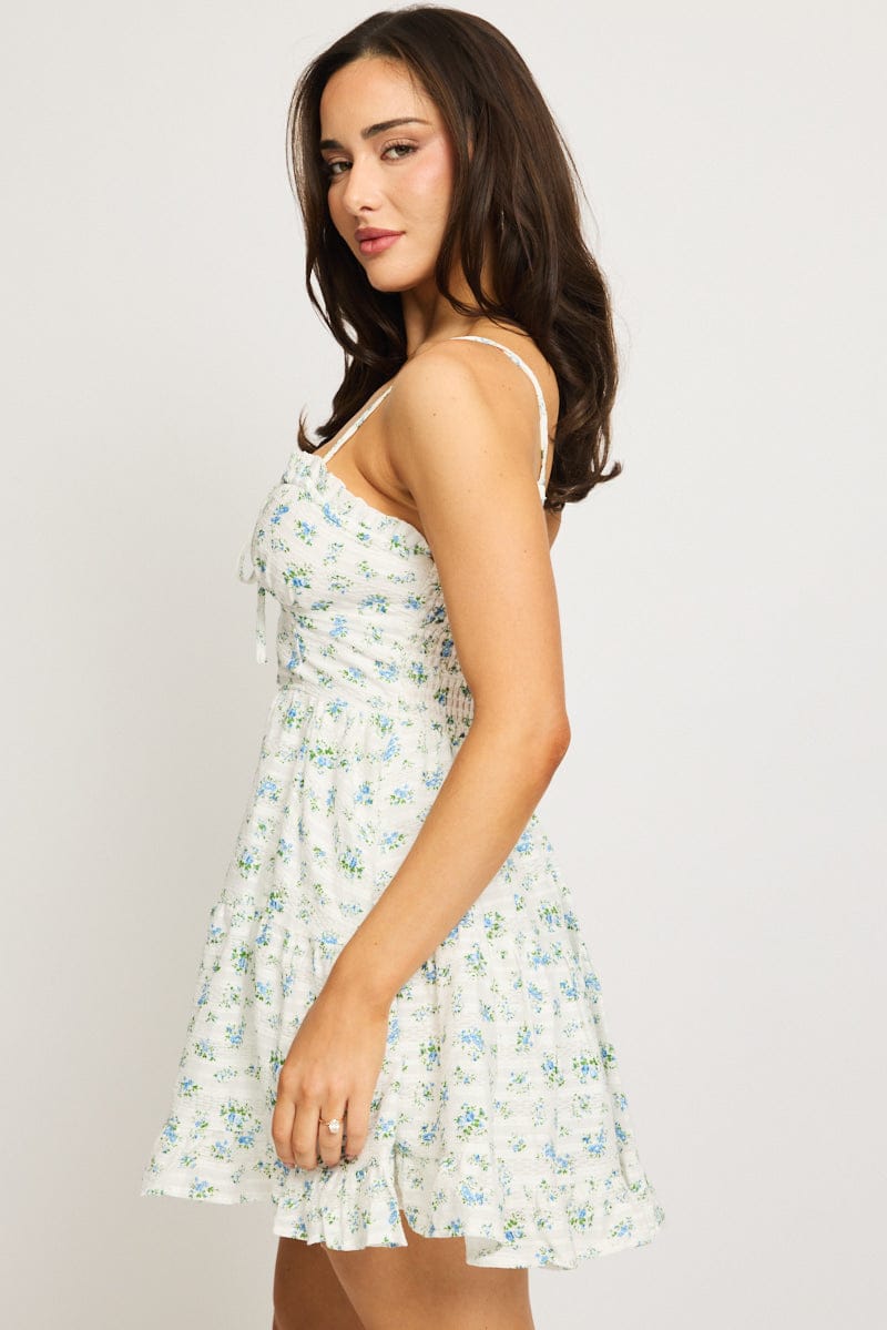 Blue Ditsy Fit And Flare Dress Mini for Ally Fashion