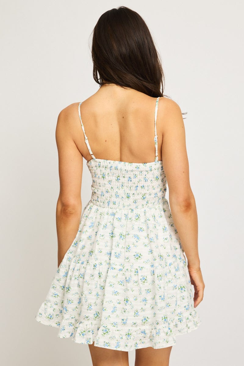 Blue Ditsy Fit And Flare Dress Mini for Ally Fashion