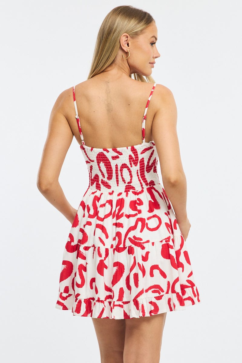Red Abstract Fit And Flare Dress Mini for Ally Fashion