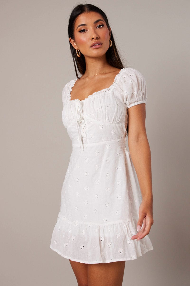 White Fit and Flare Dress Short Sleeve for Ally Fashion