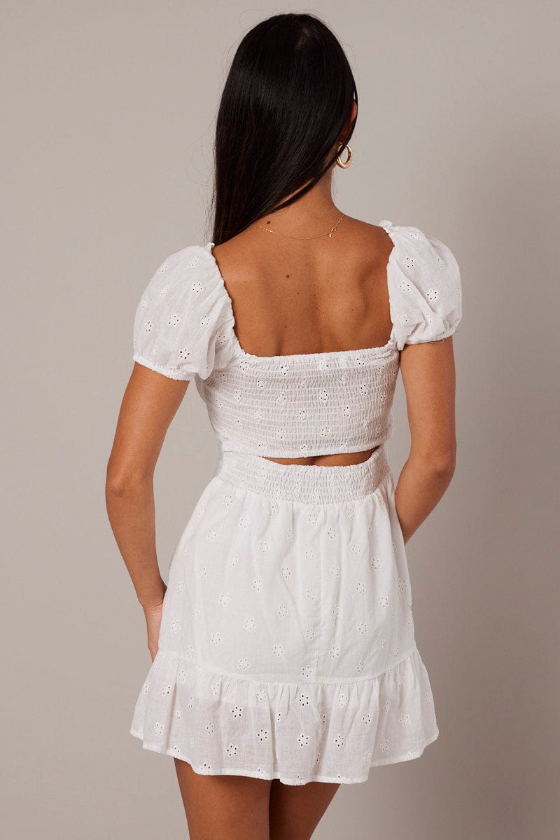 White Fit and Flare Dress Short Sleeve for Ally Fashion