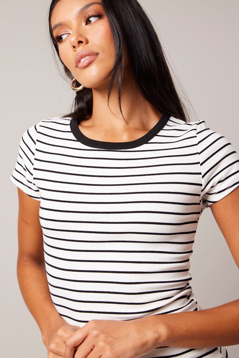 Black Stripe Bodycon Dress Short Sleeve for Ally Fashion