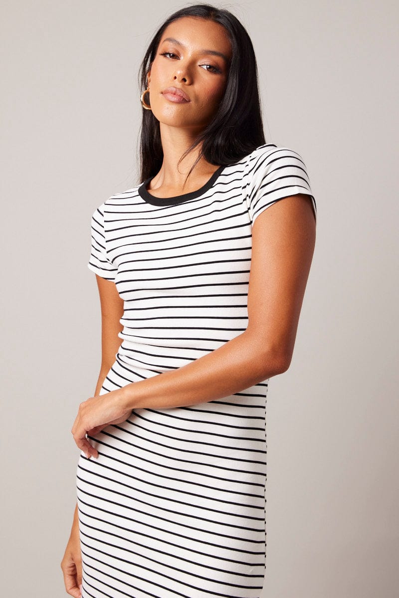 Black Stripe Bodycon Dress Short Sleeve for Ally Fashion