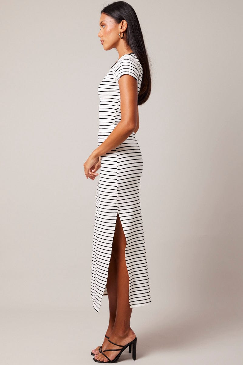 Black Stripe Bodycon Dress Short Sleeve for Ally Fashion