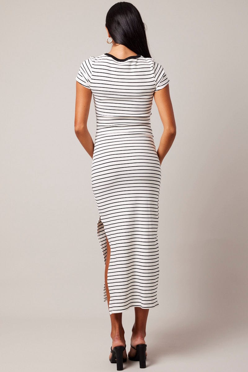 Black Stripe Bodycon Dress Short Sleeve for Ally Fashion