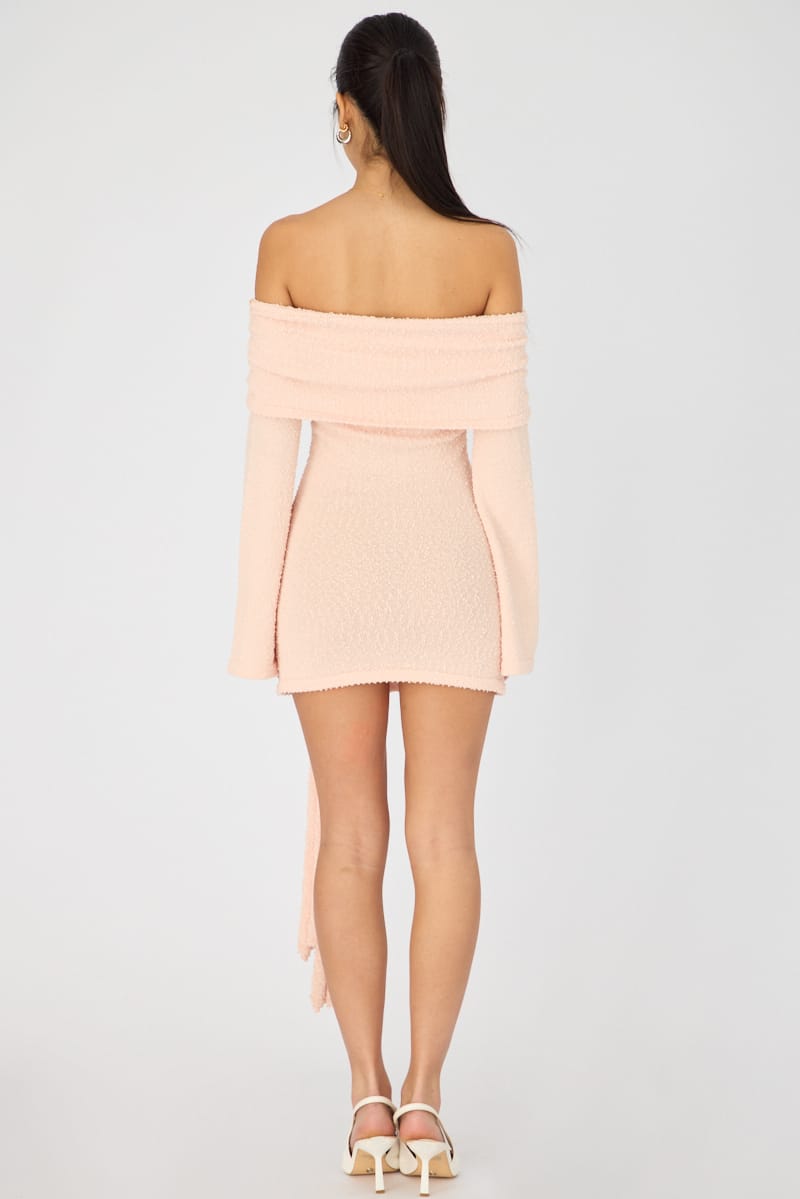 Orange Knitted Off Shoulder Tie Waist Mini Dress for Ally Fashion