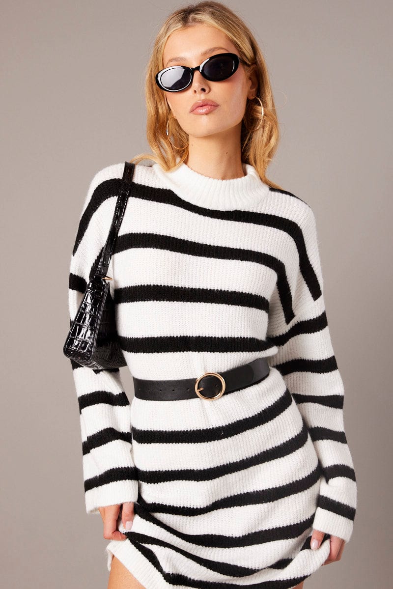 Black Stripe Knit Jumper Dress Mini for Ally Fashion