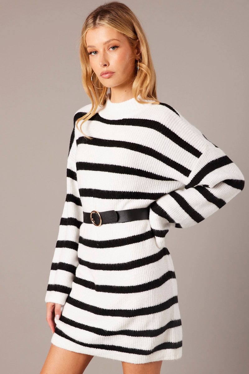 Black Stripe Knit Jumper Dress Mini for Ally Fashion