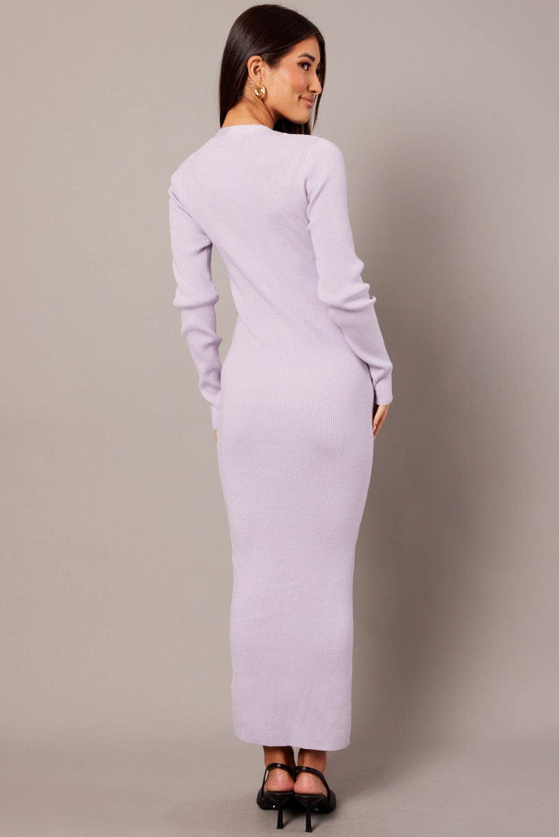 Purple Knit Dress Long Sleeve Button Front | Ally Fashion Purple Knit Dress Long Sleeve Button Front | Ally Fashion
