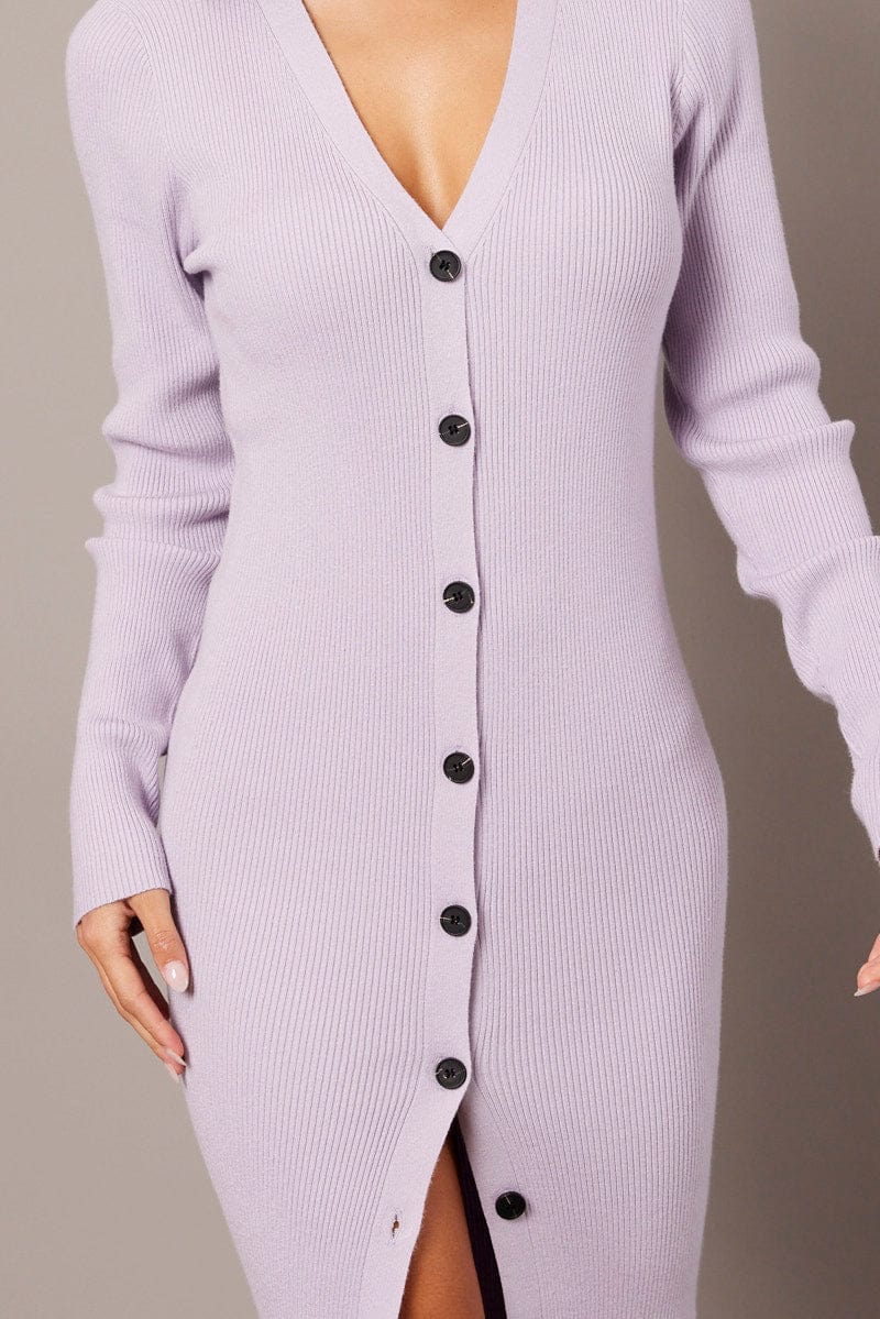 purple dress with buttons Purple Linen Midi Dress - Button Front, V-Neck, Short Sleeve 2796