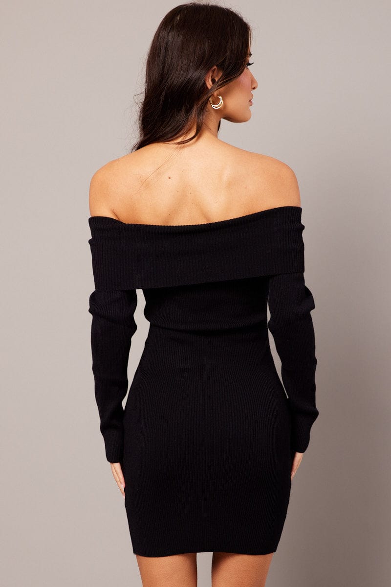 Black Knit Dress Long Sleeve Mini for Ally Fashion