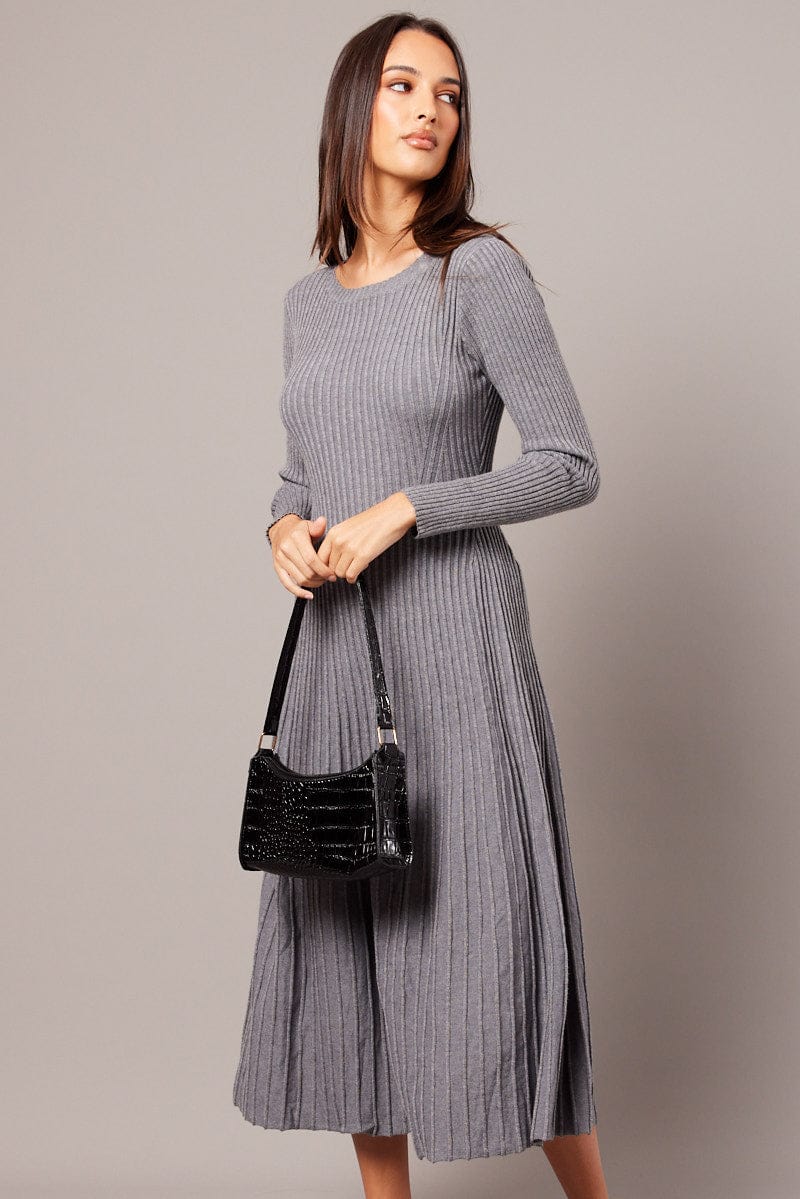 Grey Knit Dress Long Sleeve for Ally Fashion