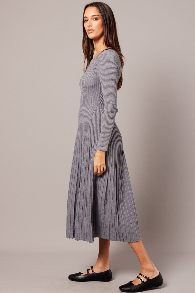 Grey Knit Dress Long Sleeve for Ally Fashion