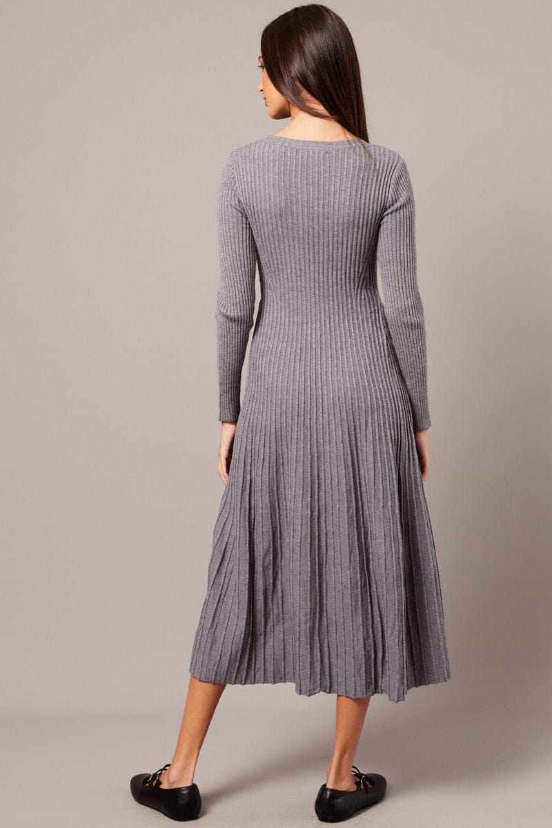 Grey Knit Dress Long Sleeve for Ally Fashion