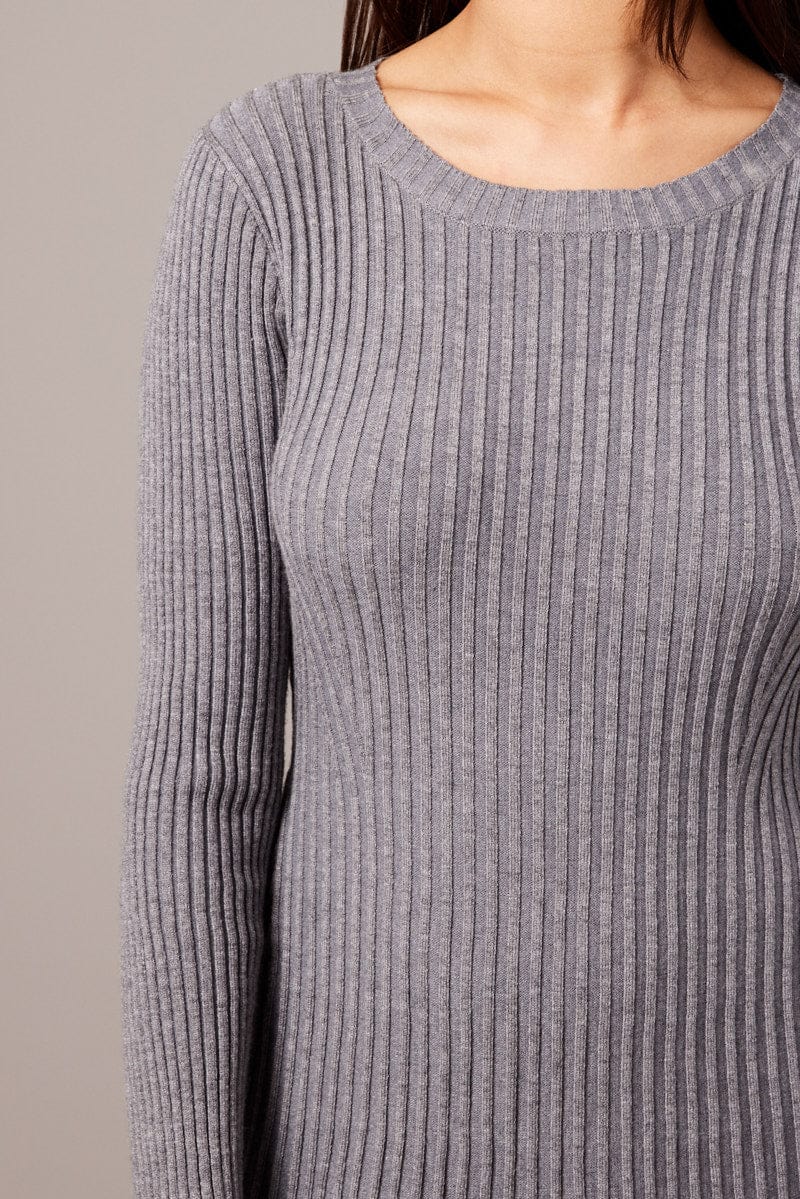 Grey Knit Dress Long Sleeve for Ally Fashion