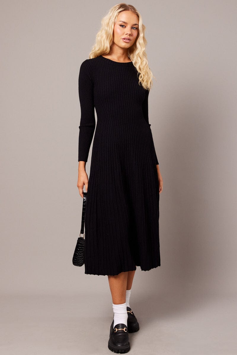 Black Knit Dress Long Sleeve for Ally Fashion